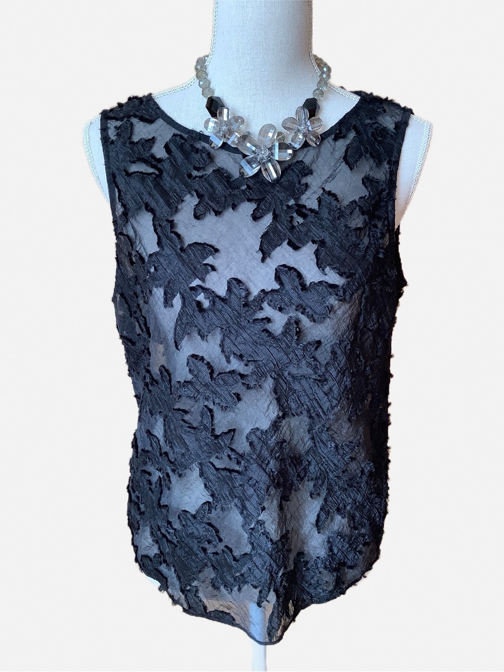 Club Monaco Black Floral Appliqué Sheer Camisole Tank Top NWT Medium